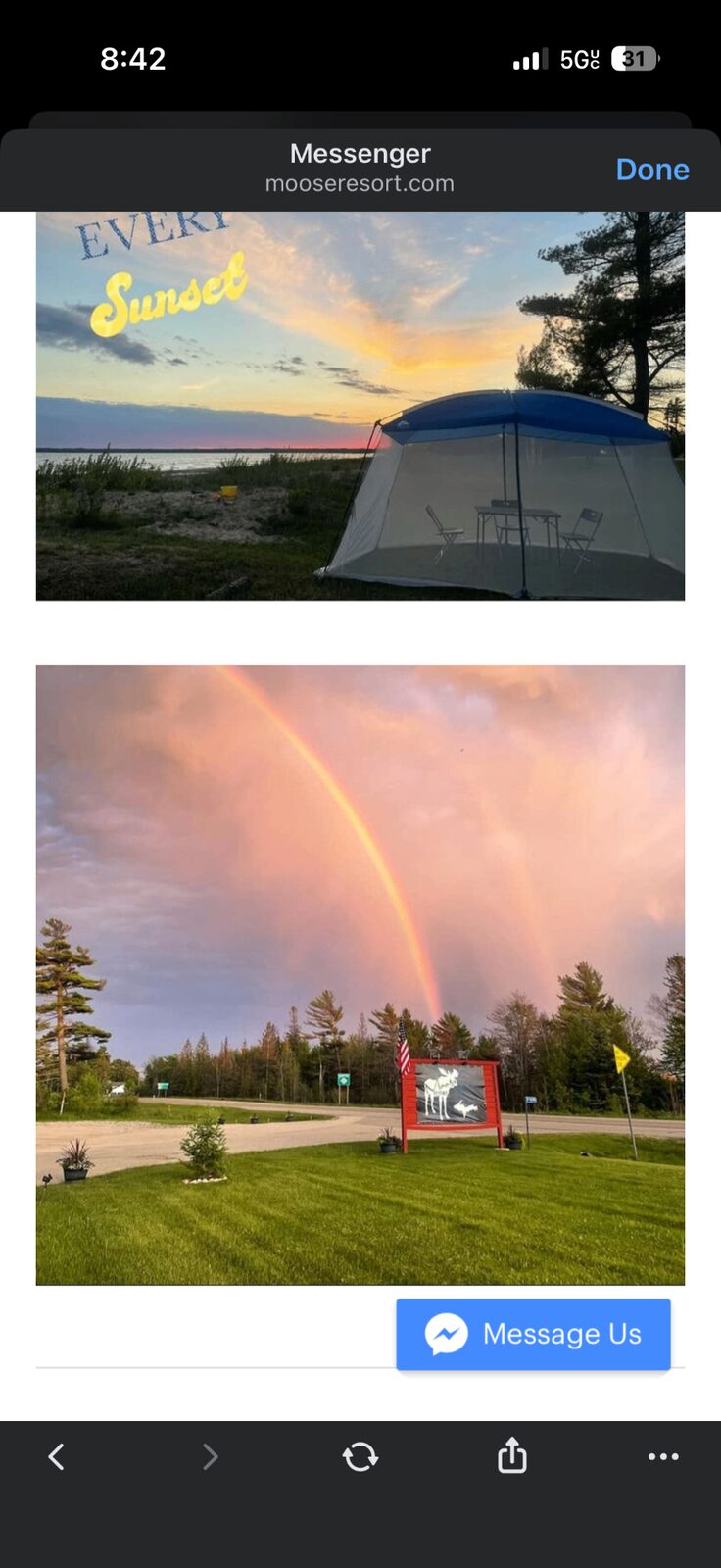 Double rainbow over the Moose Resort sign